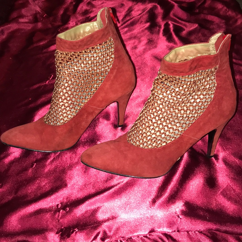 Red suede booties